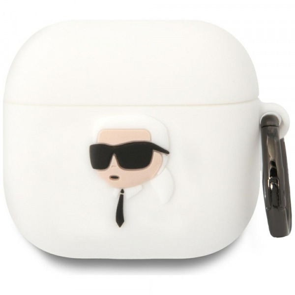 Husa Karl Lagerfeld 3D NFT Karl's Head pentru Apple AirPods 4, Alba
