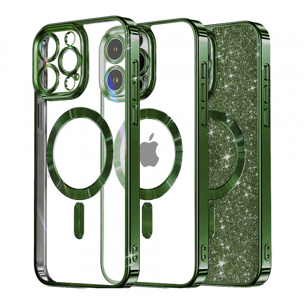 Husa MagSafe pentru Apple iPhone 14 Pro Max, Techsuit, Luxury Glitter, Verde Inchis