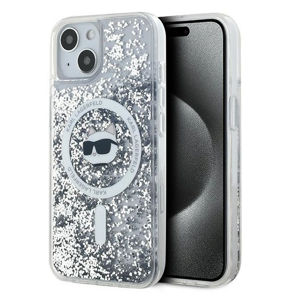 Husa MagSafe pentru Apple iPhone 15 Plus, Karl Lagerfeld, Liquid Glitter Choupette's Head, Transparenta