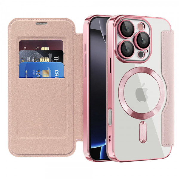 Husa MagSafe pentru Apple iPhone 16 Pro, Techsuit, SmartMag Book, Roz