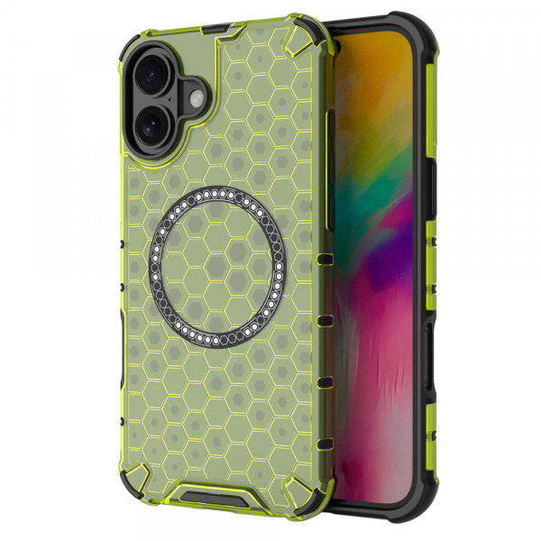 Husa MagSafe pentru Apple iPhone 16, Techsuit, HoneyComb Shield, Verde