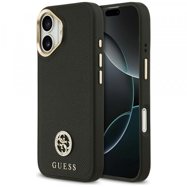 Husa MagSafe pentru Apple iPhone 17, Guess, Grained Strass Logo, Neagra
