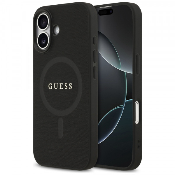 Husa MagSafe pentru Apple iPhone 17, Guess, Saffiano Classic Logo, Neagra