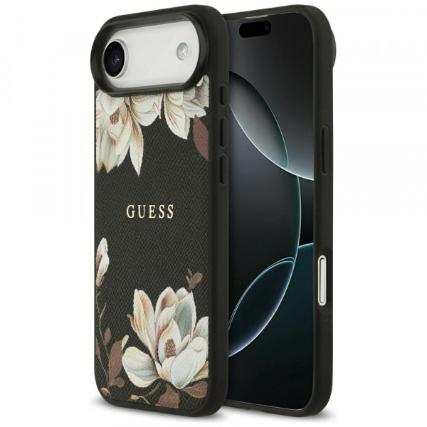 Husa MagSafe pentru Apple iPhone 17 Air, Guess, Grained Flowers, Neagra