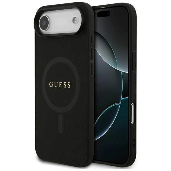Husa MagSafe pentru Apple iPhone 17 Air, Guess, Saffiano Classic Logo, Neagra