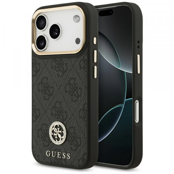 Husa MagSafe pentru Apple iPhone 18 Pro / 17 Pro, Guess, 4G Strass Logo, Neagra