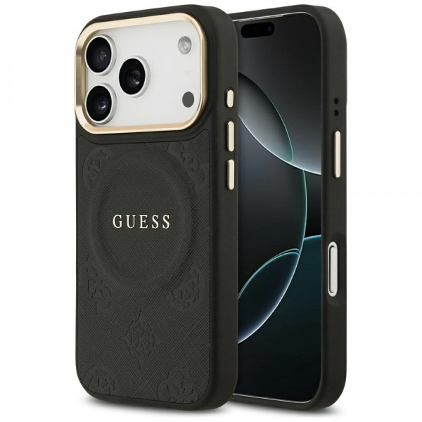 Husa MagSafe pentru Apple iPhone 18 Pro / 17 Pro, Guess, Peony Hot Stamp, Neagra