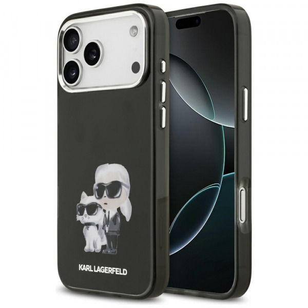 Husa MagSafe pentru Apple iPhone 18 Pro / 17 Pro, Karl Lagerfeld, IML Aquarelle Logo Karl & Choupette, Neagra