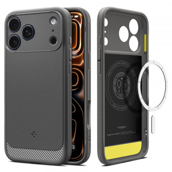 Husa MagSafe pentru Apple iPhone 18 Pro / 17 Pro, Spigen, Rugged Armor, Gri ACS10330