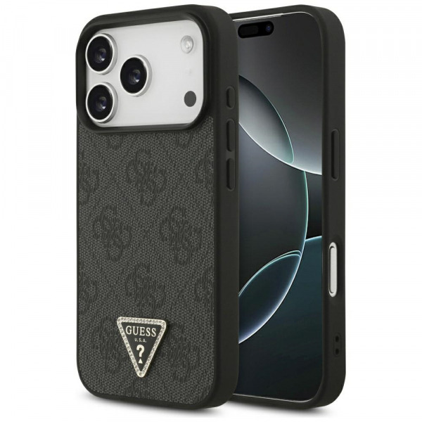 Husa MagSafe pentru Apple iPhone 18 Pro Max / 17 Pro Max, Guess, 4G Triangle Strass, Neagra