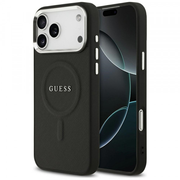 Husa MagSafe pentru Apple iPhone 17 Pro Max, Guess, Classic Logo, Neagra