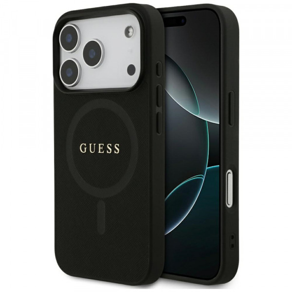 Husa MagSafe pentru Apple iPhone 18 Pro Max / 17 Pro Max, Guess, Saffiano Classic Logo, Neagra