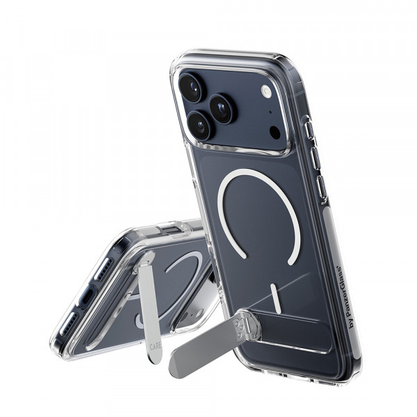 Husa MagSafe pentru Apple iPhone 18 Pro Max / 17 Pro Max, PanzerGlass, Care Feature Kickstand, Transparenta Alba