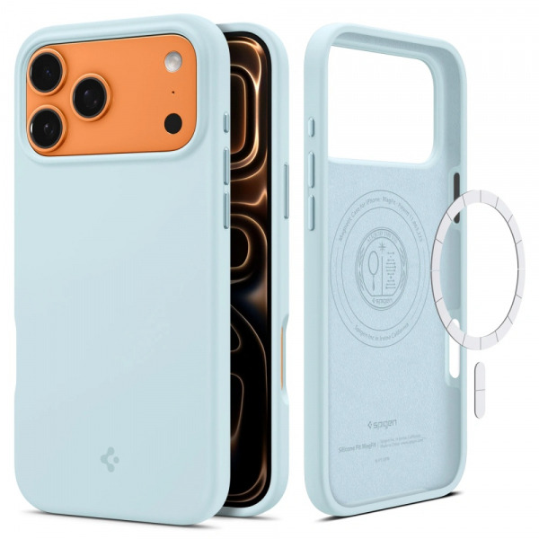 Husa MagSafe pentru Apple iPhone 18 Pro Max / 17 Pro Max, Spigen, Silicone Fit, Bleu ACS10273