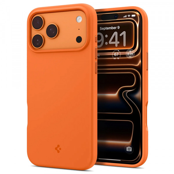 Husa MagSafe pentru Apple iPhone 18 Pro Max / 17 Pro Max, Spigen, Silicone Fit, Portocalie ACS11378