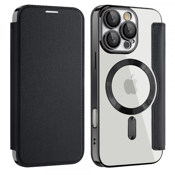 Husa MagSafe pentru Apple iPhone 17, Techsuit, SmartMag Book, Neagra