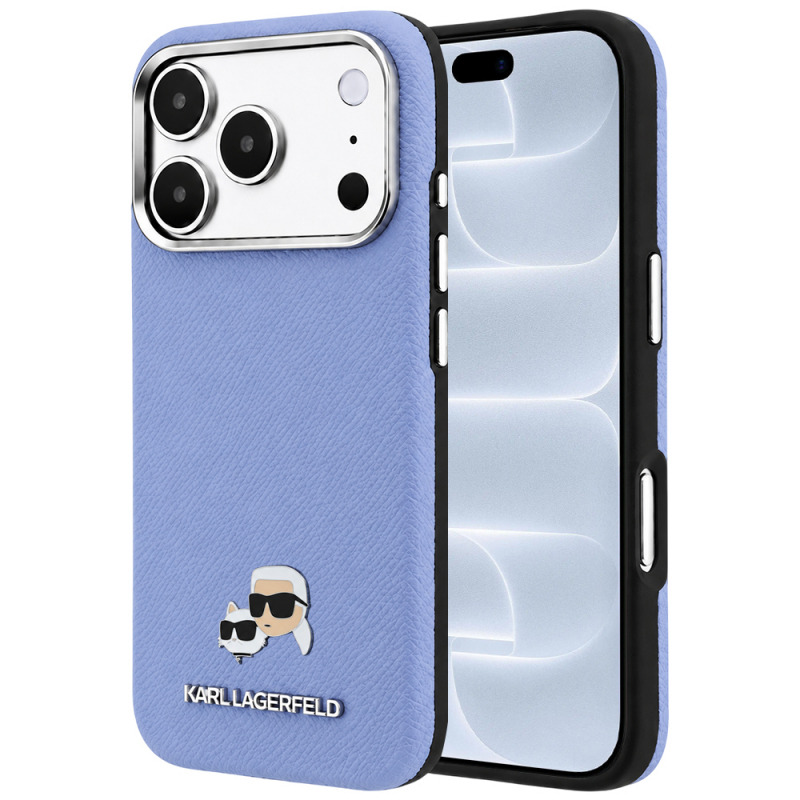 Husa MagSafe pentru Apple iPhone 18 Pro / 17 Pro, Karl Lagerfeld, Grained Karl & Choupette Head's Metal, Bleu
