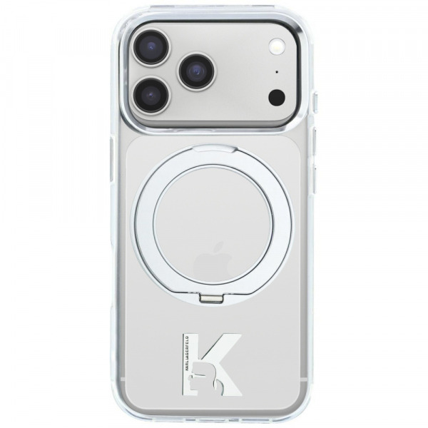 Husa MagSafe pentru Apple iPhone 18 Pro / 17 Pro, Karl Lagerfeld, IML Ring Stand Kameo Metal, Transparenta