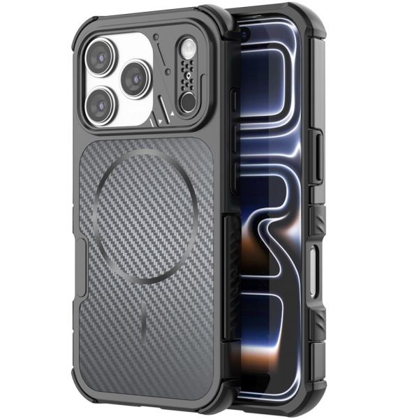 Husa MagSafe pentru Apple iPhone 18 Pro / 17 Pro, OEM, Carbon and Corner Protection, Neagra