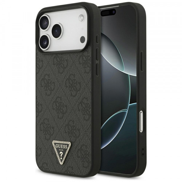 Husa MagSafe pentru Apple iPhone 18 Pro Max / 17 Pro Max, Guess, 4G Triangle Strass, Neagra