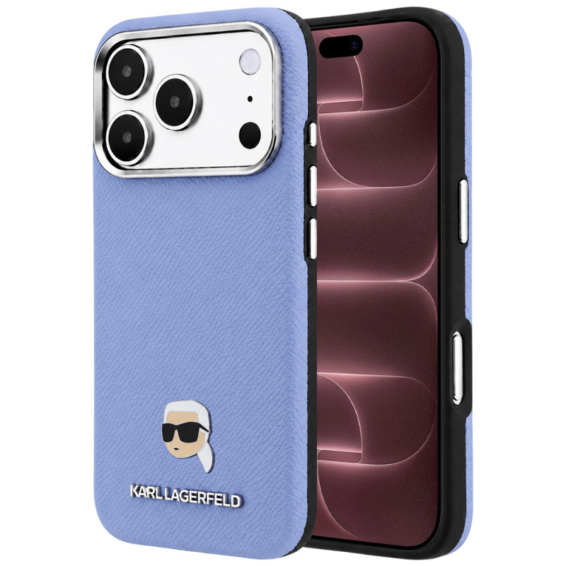Husa MagSafe pentru Apple iPhone 18 Pro Max / 17 Pro Max, Karl Lagerfeld, Grained Karl Head's Metal, Bleu