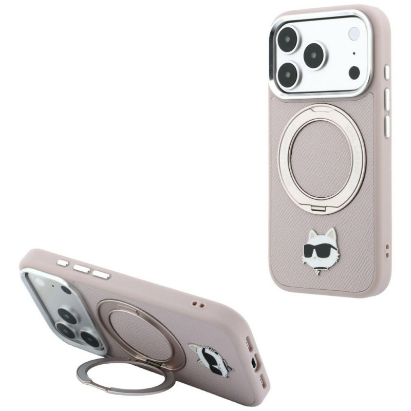 Husa MagSafe pentru Apple iPhone 18 Pro Max / 17 Pro Max, Karl Lagerfeld, Ring Stand 360 Choupette Pin, Roz