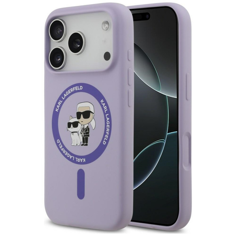 Husa MagSafe pentru Apple iPhone 18 Pro Max / 17 Pro Max, Karl Lagerfeld, Silicone Ring Karl & Choupette, Mov