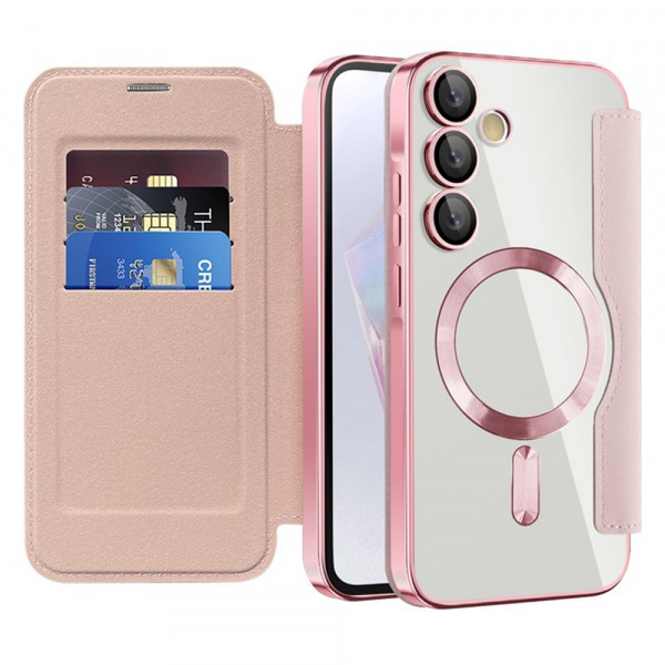 Husa MagSafe pentru Samsung Galaxy A35 5G A356, Techsuit, SmartMag Book, Roz