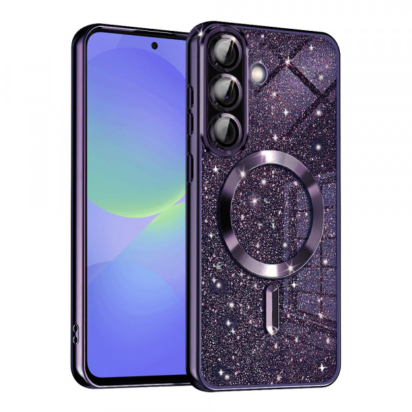 Husa MagSafe pentru Samsung Galaxy A56 A566 / A36 A366, Techsuit, Luxury Glitter, Mov Inchis