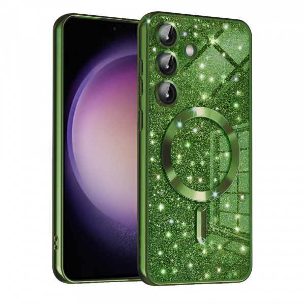 Husa MagSafe pentru Samsung Galaxy S23 FE S711, Techsuit, Luxury Glitter, Verde Inchis