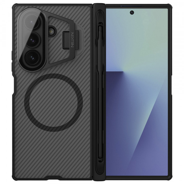 Husa MagSafe pentru Samsung Galaxy Z Fold7 F966, Nillkin, CamShield Prop with Transparent Lens Cover and S-Pen Holder, Neagra Transparenta