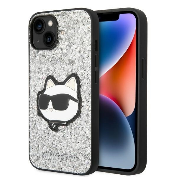 Husa pentru Apple iPhone 14 Plus, Karl Lagerfeld, Glitter Choupette Patch, Argintie
