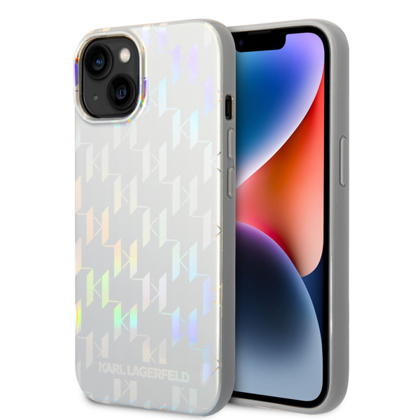 Husa pentru Apple iPhone 14 Plus, Karl Lagerfeld, Monogram Iridescent, Argintie