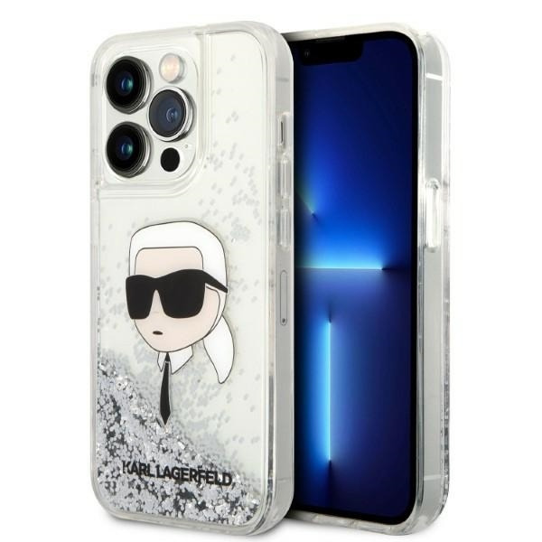 Husa pentru Apple iPhone 14 Pro, Karl Lagerfeld, Glitter Karl's Head, Argintie