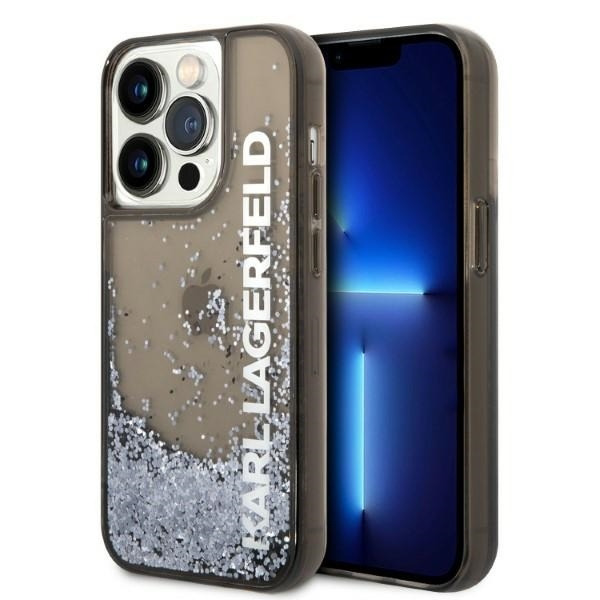 Husa pentru Apple iPhone 14 Pro, Karl Lagerfeld, Liquid Glitter KL Logo, Neagra