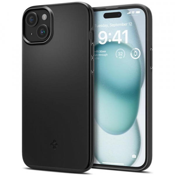 Husa pentru Apple iPhone 15, Spigen, Thin Fit, Neagra ACS06776
