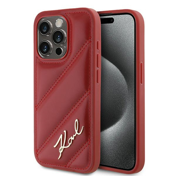 Husa pentru Apple iPhone 15 Pro, Karl Lagerfeld, Diagonal Quilted Script, Rosie