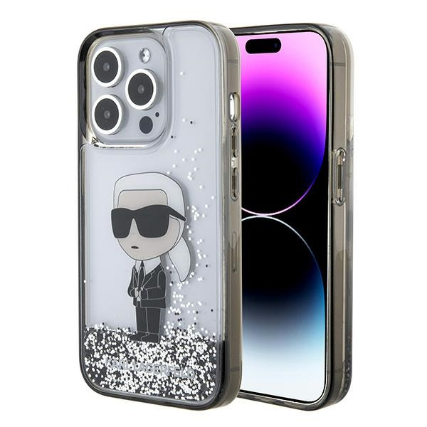 Husa pentru Apple iPhone 15 Pro, Karl Lagerfeld, Liquid Glitter Ikonik Karl, Transparenta
