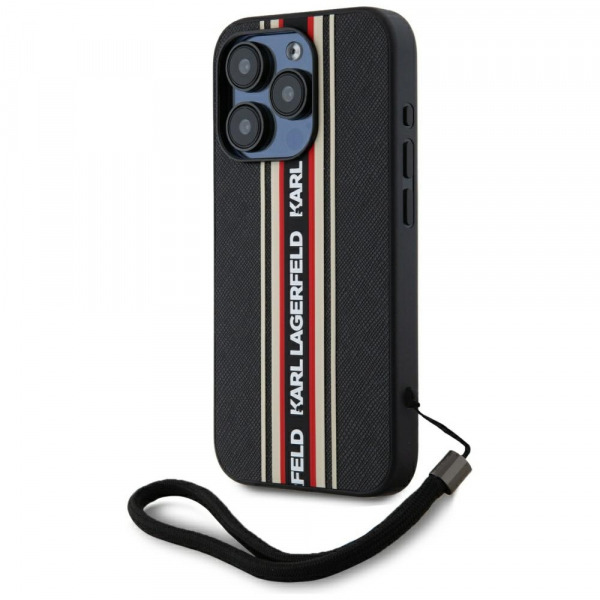 Husa pentru Apple iPhone 15 Pro, Karl Lagerfeld, Saffiano Athleisure Stripes with Strap, Rosie
