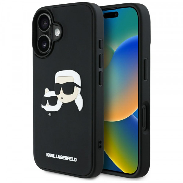 Husa pentru Apple iPhone 16, Karl Lagerfeld, 3D Rubber Karl & Choupette, Neagra