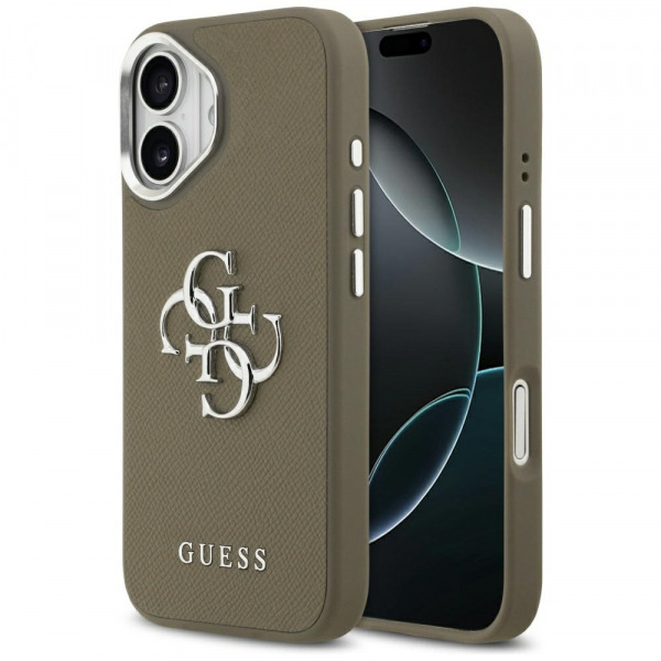 Husa pentru Apple iPhone 17, Guess, 4G Grained Big And Classic Logo, Maro Argintie