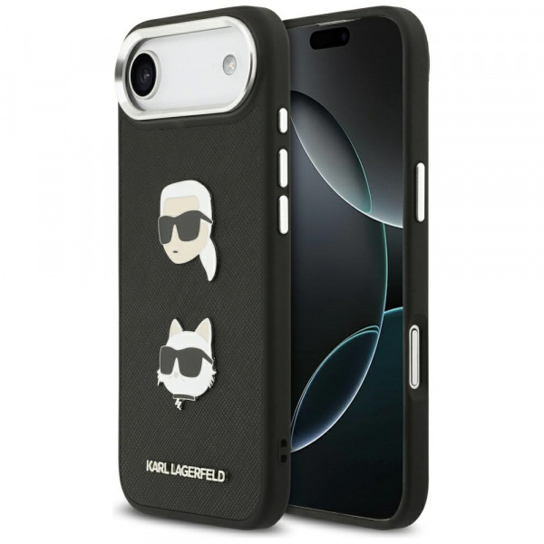 Husa pentru Apple iPhone 17 Air, Karl Lagerfeld, Grained Karl & Choupette's Heads Pins and Logo, Neagra