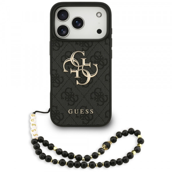 Husa pentru Apple iPhone 18 Pro / 17 Pro, Guess, 4G Classic Logo with Strap, Neagra