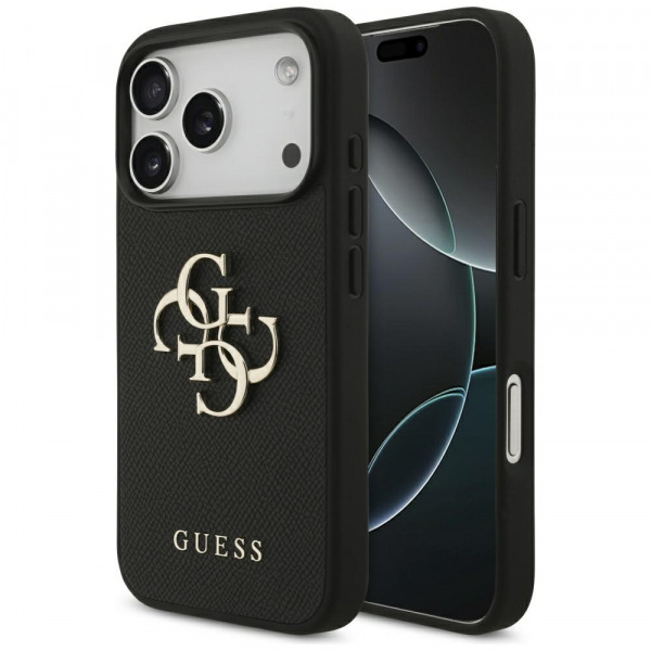 Husa pentru Apple iPhone 18 Pro / 17 Pro, Guess, 4G Grained Big and Classic Logo, Neagra