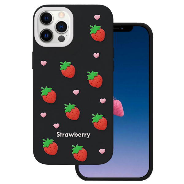 Husa pentru Apple iPhone 18 Pro / 17 Pro, OEM, Strawberry, Neagra