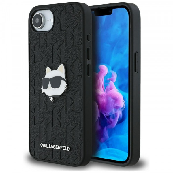 Husa pentru Apple iPhone 17e / 16e, Karl Lagerfeld, Monogram Choupette's Head, Neagra