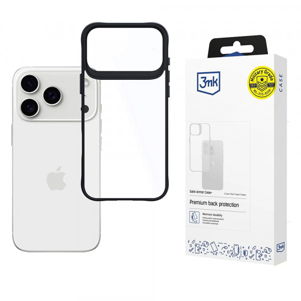 Husa pentru Apple iPhone 18 Pro / 17 Pro, 3MK, Satin Armor Case+, Neagra