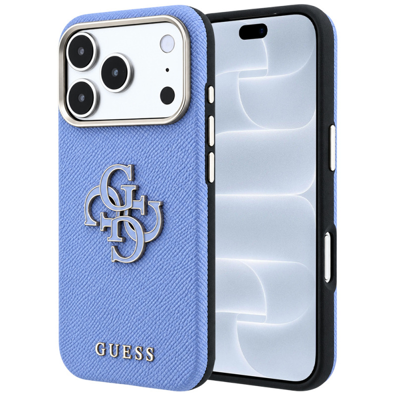 Husa pentru Apple iPhone 18 Pro / 17 Pro, Guess, Grained Big Resin Logo, Bleu