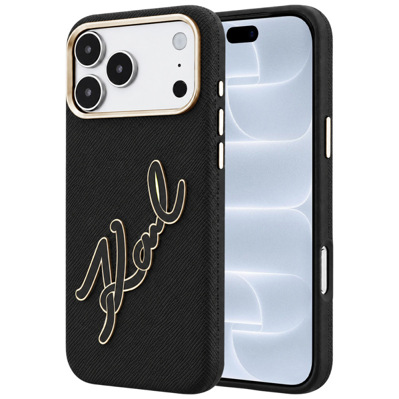 Husa pentru Apple iPhone 18 Pro / 17 Pro, Karl Lagerfeld, Smooth Big Resin Signature Logo, Neagra