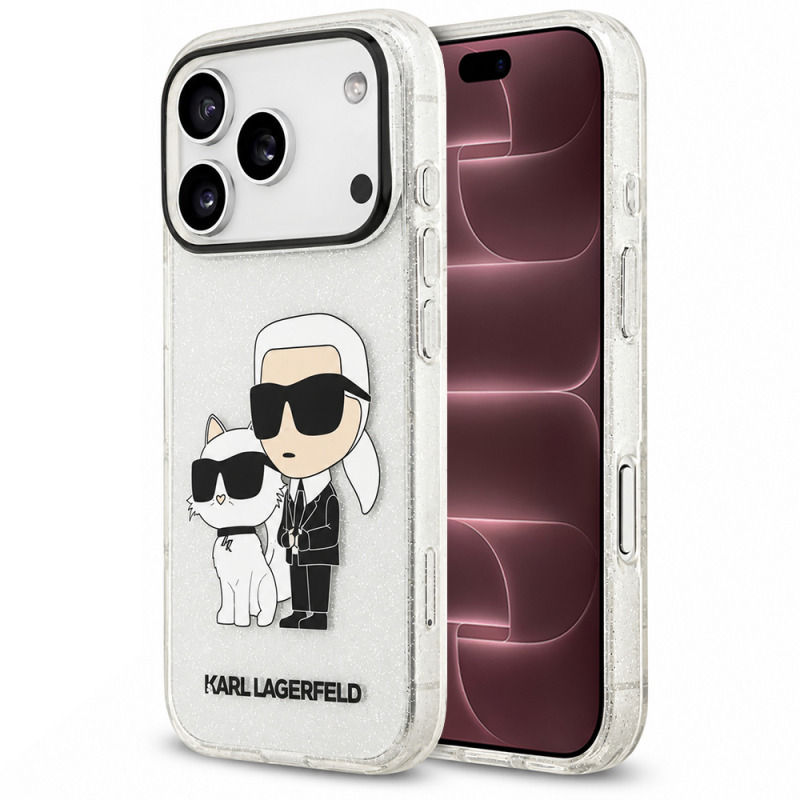 Husa pentru Apple iPhone 18 Pro Max / 17 Pro Max, Karl Lagerfeld, IML Glitter Karl and Choupette NFT, Transparenta
